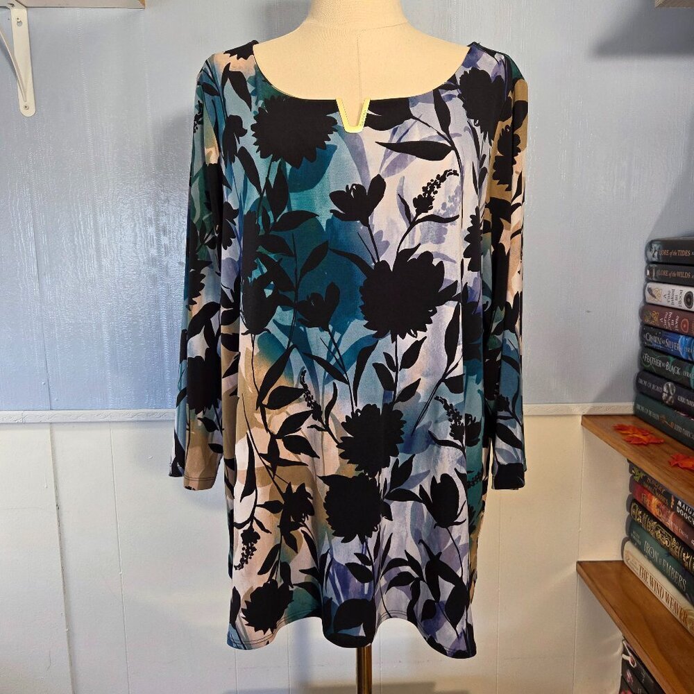 Calvin Klein 1X Multicolor Floral 3/4 Sleeve Dressy Casual Office Summer Blouse